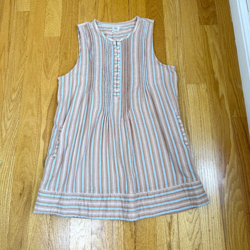Faherty Dress Organic Cotton Stiped Sleeveless Tan Blue Multi Plus (XXL) - Picture 6 of 11